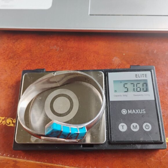 Vtg Mexico 950 Silver Inlay Turquoise Hinged Cuff Bracelet 57.6 g - Picture 9 of 9